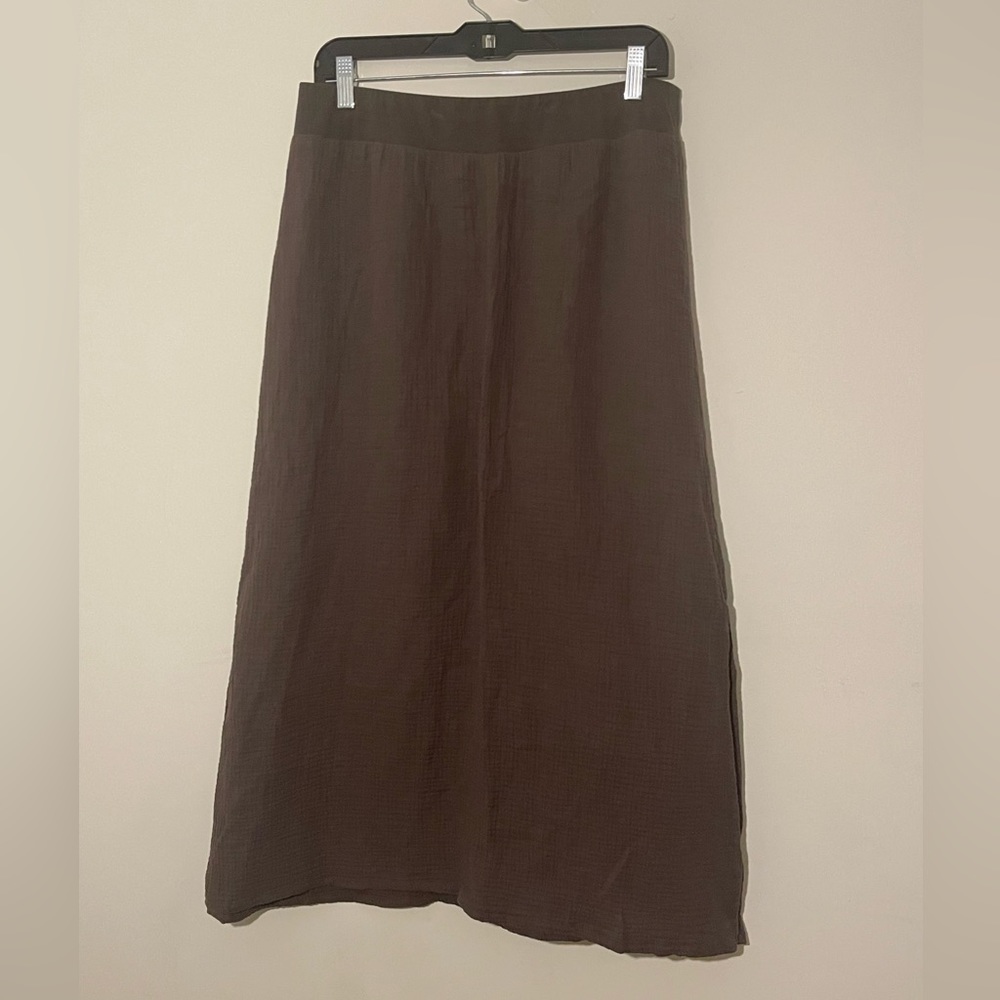 Pure J Jill Women’s Brown Ribbed Cotton Slit Maxi Long Skirt Size Small
